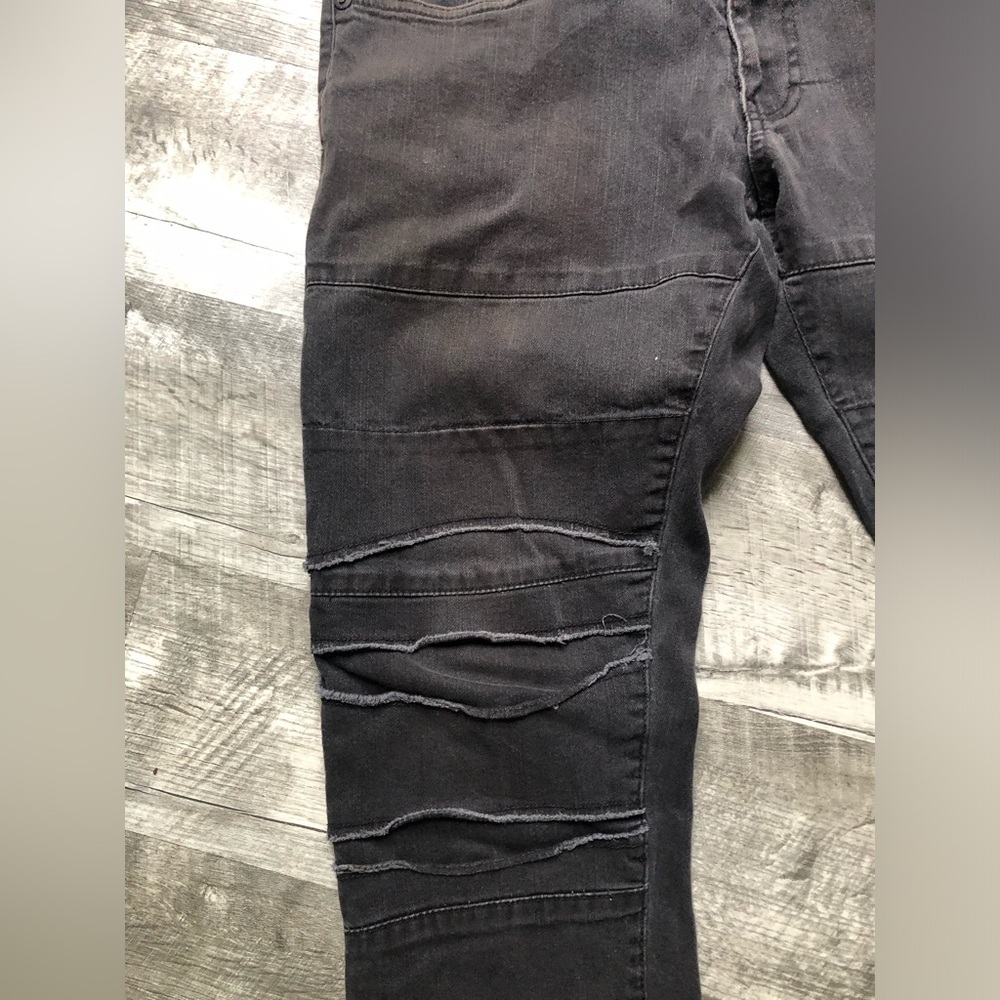 Pace & Crown Black Slim Fit Distressed Men's Jeans Pants - Picture 2 of 5